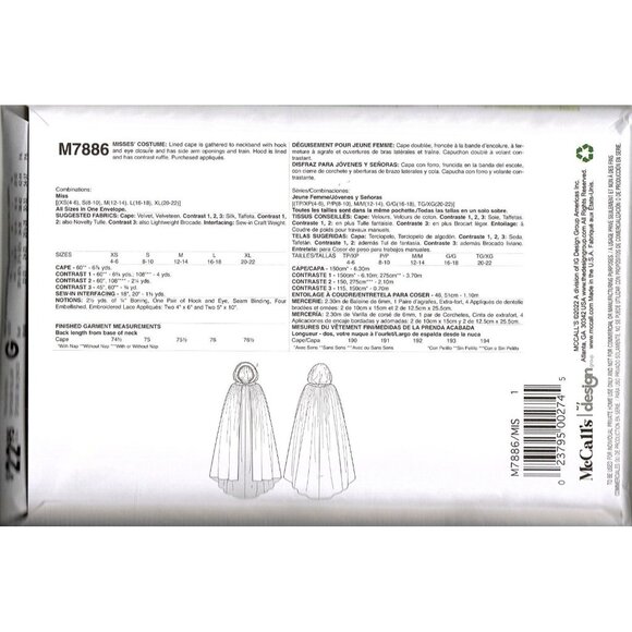 McCall's M7886 Misses XS to XL Medieval Renaissance Costume Uncut Sewing Pattern - Picture 2 of 2